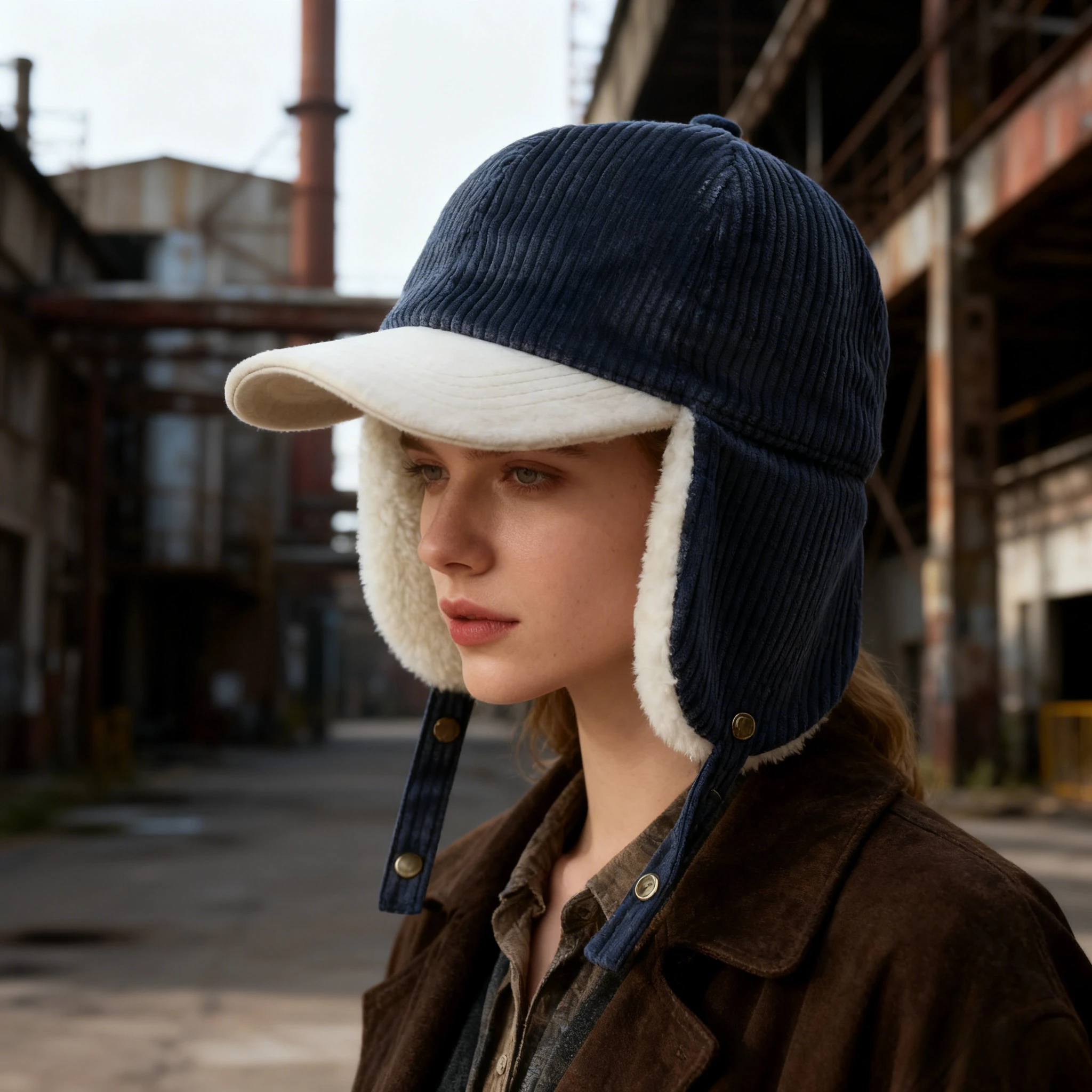 

Japanese Korean Retro Corduroy Baseball Cap One Hat Two Styles Warm Fleece-Lined Hat for Men Women Ear Protection