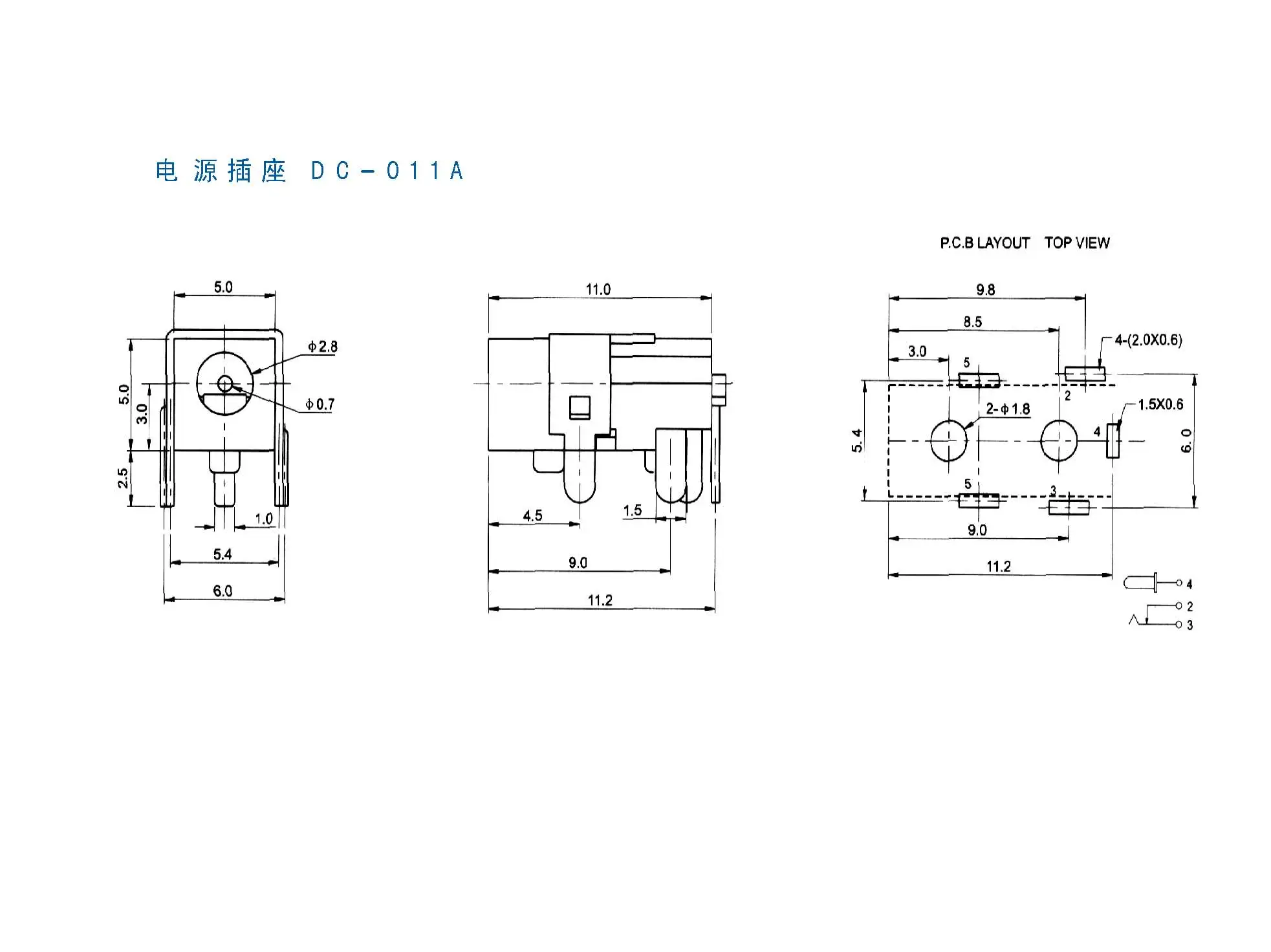 10PCS High Quality DC Power Socket Jack DC-011 Pin=0.7 Needle Size Adaptation 2.5mm*0.7mm Power Female Plug 2.5x0.7MM