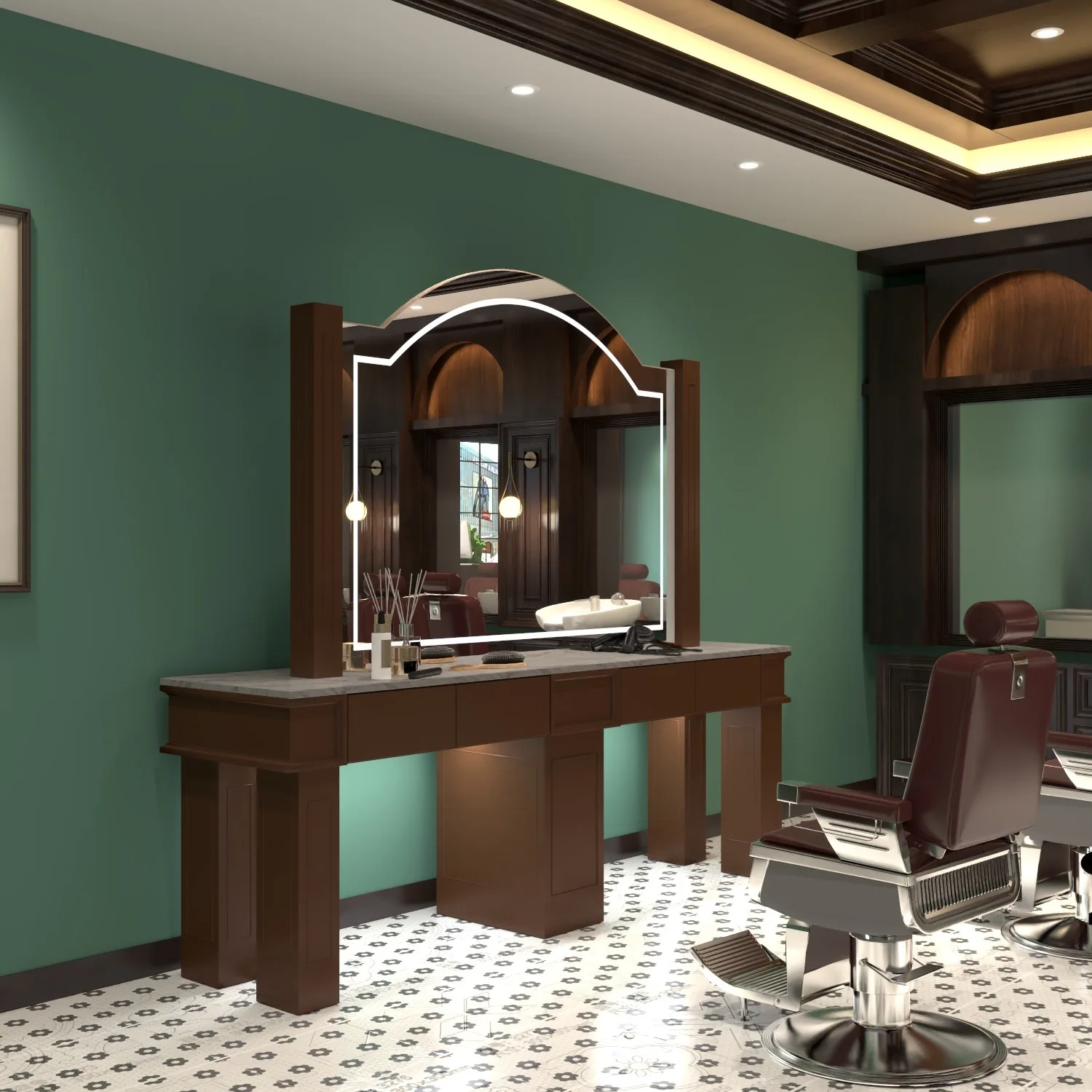 Barber Shop Customizable Size And Color Salon Mirror Station Multifunctional Wooden Retro Modern Hand Beauty Salon Furniture