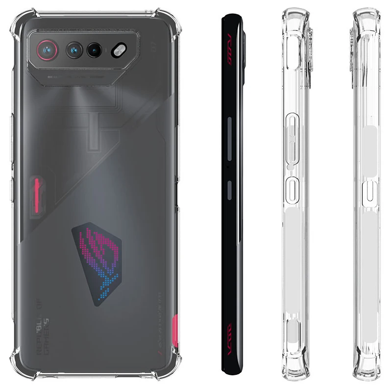 Para asus rog phone 7 ai2205 caso claro almofada de ar à prova de choque airbag silicone capa traseira caso amortecedor macio para asus rog telefone 7