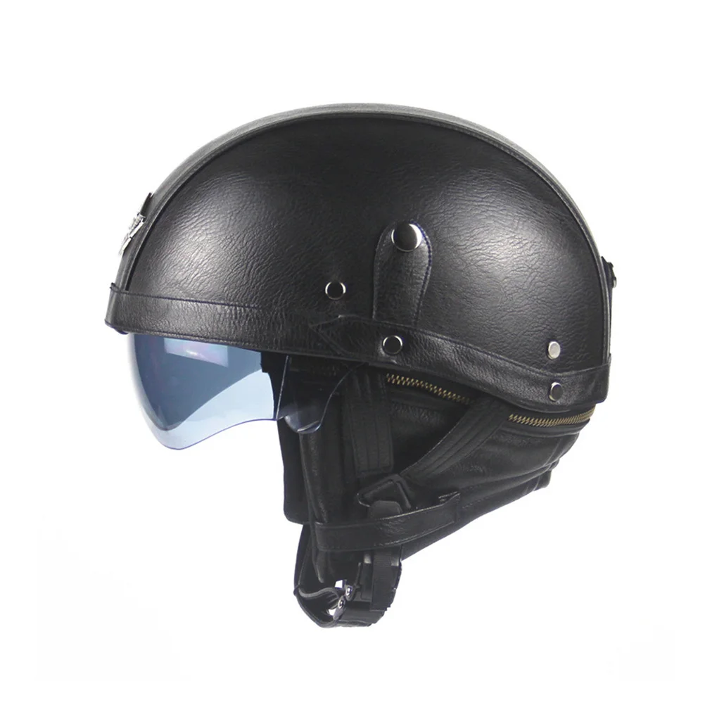 

1Pcs Vintage PU Retro Half Durable Motorcycle Riding Outdoor Safety Black Breathable Comfortable Classic