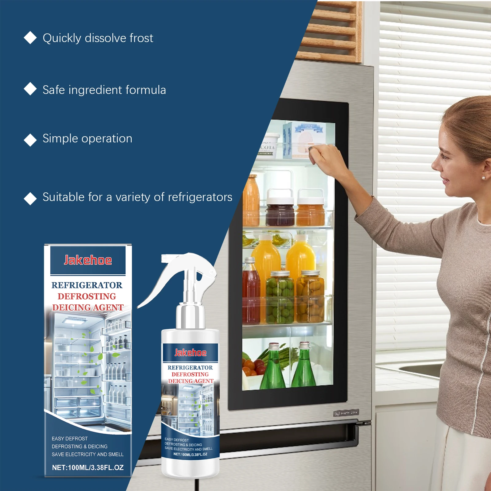 Refrigerator Deicer Freezer Defrosting Anti Icing Snow Melting Ice Thaw Deicing Agent Cleaner Fast Acting Ice Remover Fridge Cold Storage Defroster Spray Fast Melting Odor Free Kitchen Appliance Care Home Tool Kit Set Plus Pro Safe Easy Daily Life Best