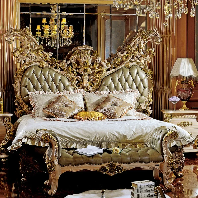 

Custom French court luxury cloth double bed 1.8m 2m large family European villa solid wood wedding bed furniture custom