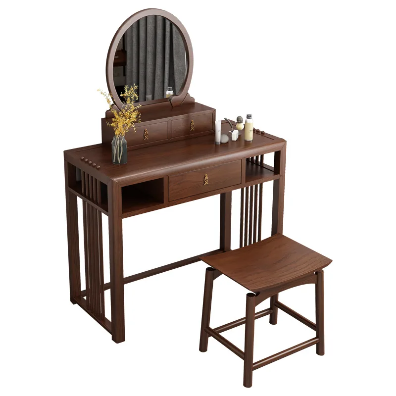 

New Chinese-style solid wood dressing table Chinese-style simple mirror dressing table Zen size apartment bedroom ash wood furni