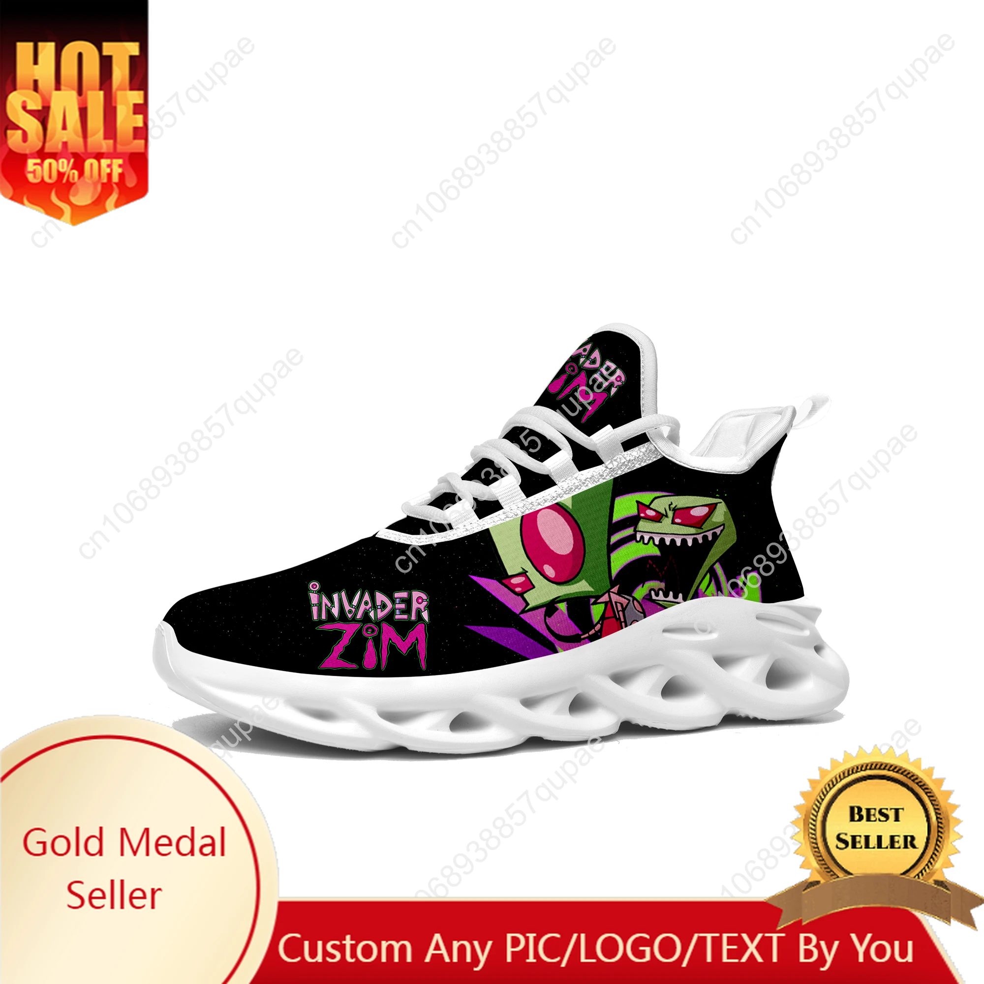 

Zim Invader Cartoon Anime Flats Sneakers Womens Sports Run Shoes High Quality Sneaker Lace Up Mesh Footwear Custom Shoe