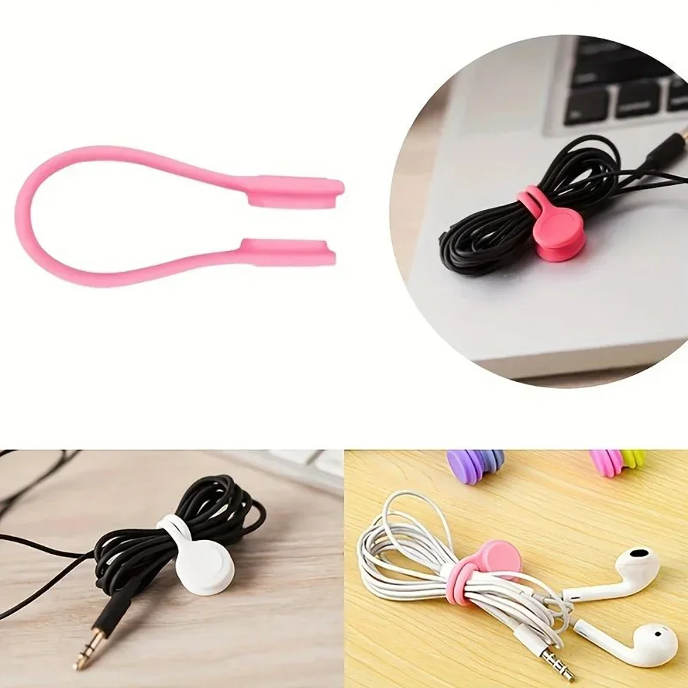 3/10pcs Magnetic Cable Ties Reusable Cable Winder Silicone USB Data Cord Management Organizer Earphone Wire Protector Ties Stand