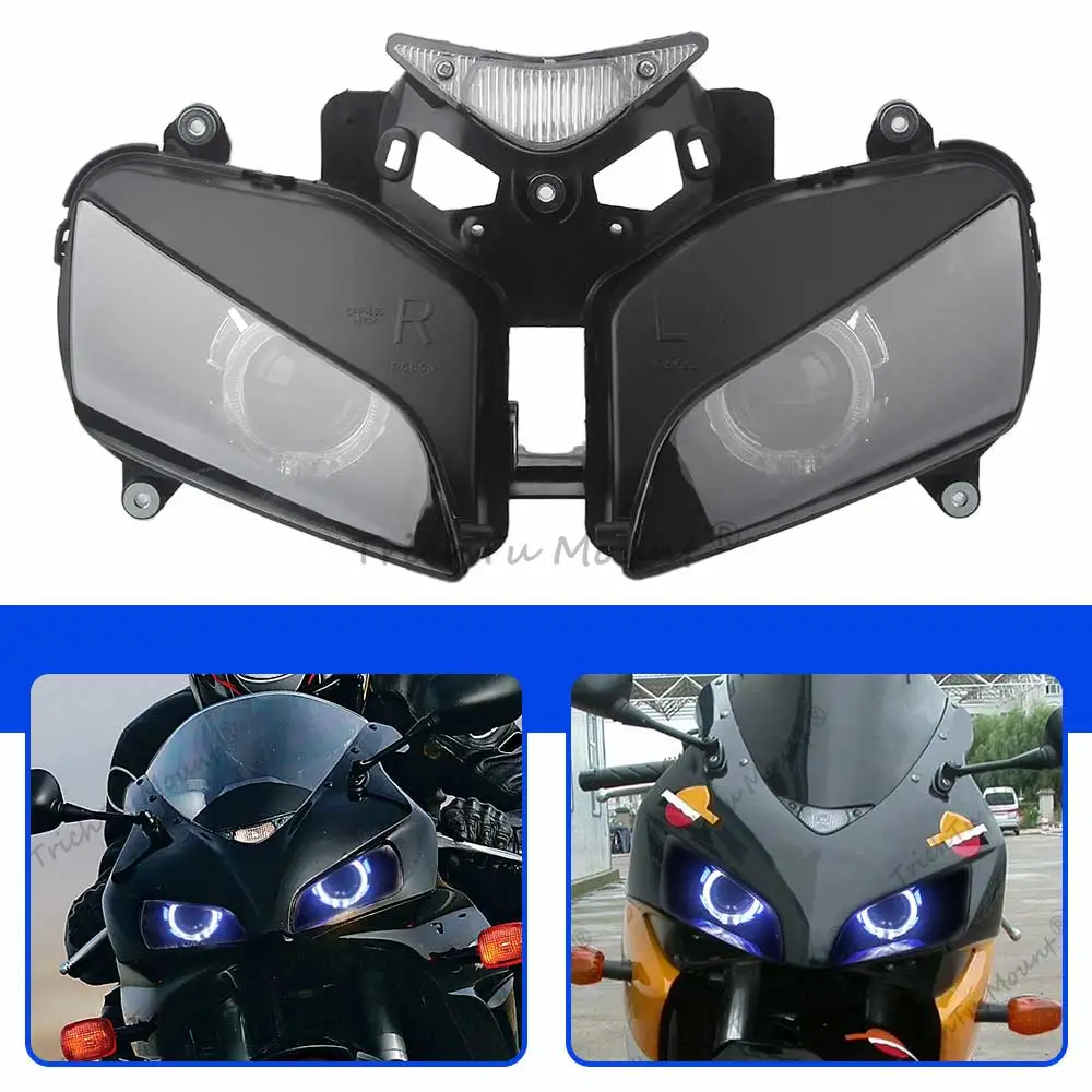 

Motorcycle Headlight Custom Blue White Angel Eyes Headlamp Assembly Hi/Lo Beam LED Lights For Honda CBR1000RR 1000RR 2004-2007