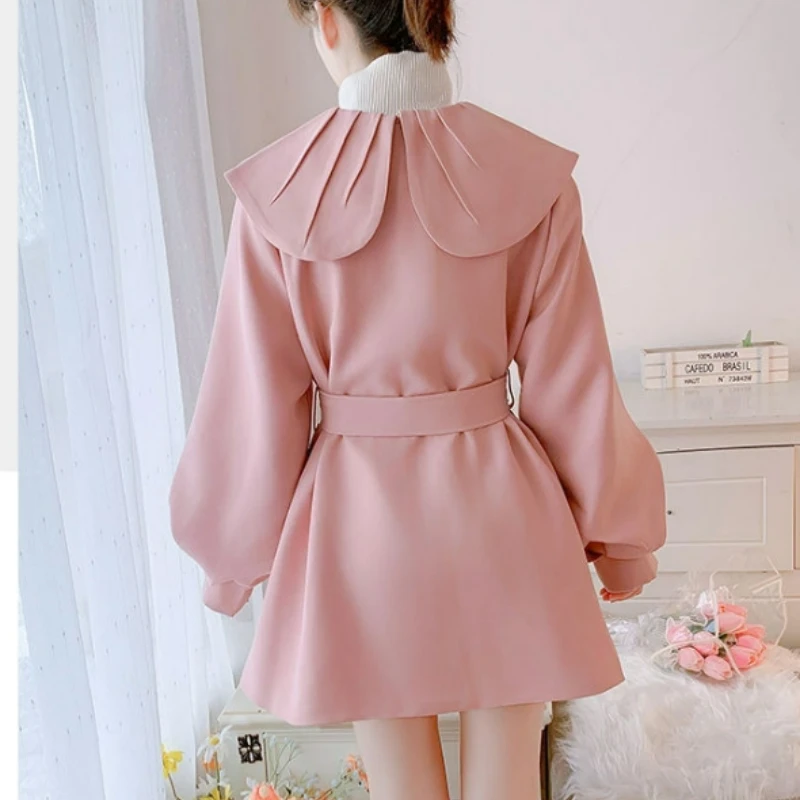 

Женская изысканная простая куртка с кукольным воротником, весна, осень-зима, новый маленький короткий плащ в британском стиле, пальто с рукавами-фонариками