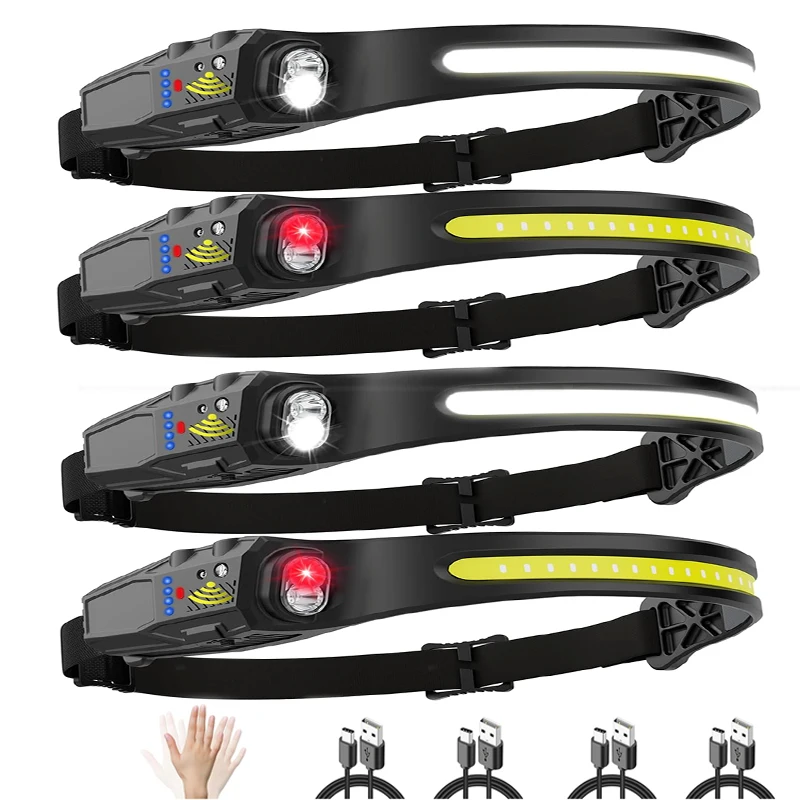 Linterna Frontal LED con Sensor, Recargable, Potente, para Camping y Búsqueda, 5 Estilos