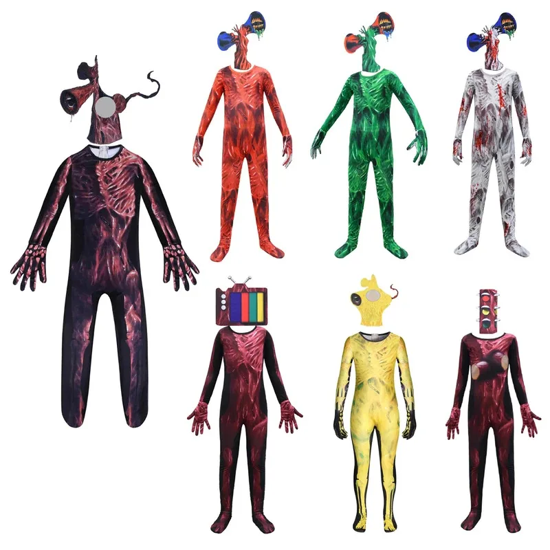 

Kids Siren Head Cosplay Costume with Mask Gloves Boys Girls Anime Carnival Party Bodysuit Halloween Fancy Dress Up Jumpsuits