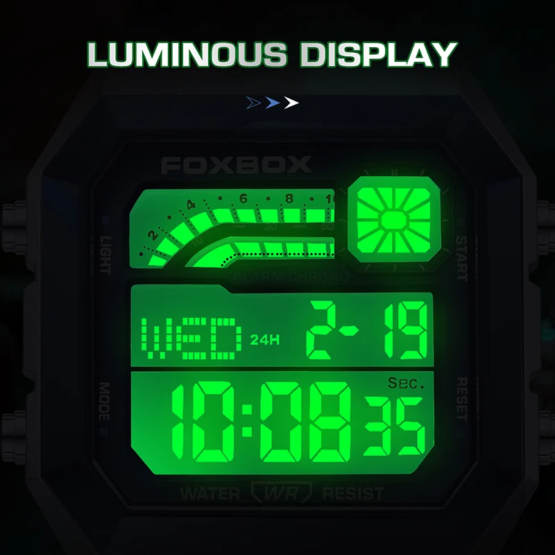 FOXBOX LED Display Mens Watch Fashion Sport Digital Watches Men Casual Waterproof Stainless Steel Quartz Wristwatch Reloj Hombre