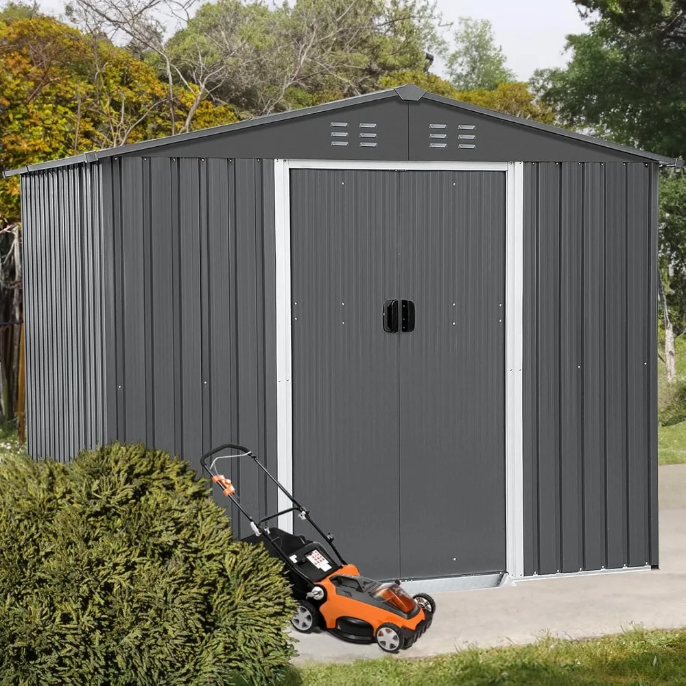 

6 x 8 FT Outdoor Storage Shed,Galvanized Metal Garden Tool Shed,Sheds & Outdoor Storage Clearance with Sliding Door and Vant