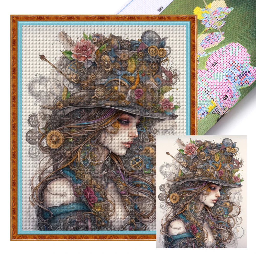 Full Embroidery Eco-cotton Thread 11CT Printed Girl Cross Stitch Kit Art 45x55cm