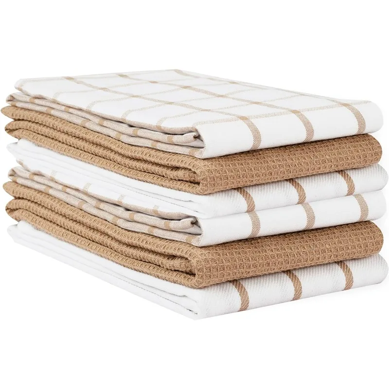 Pack of 6 Drying Dishes, 18”x 28”, Kitchen, Tea,Dish Towels for Kitchen, Quick Drying Kitchen Towel Set - Beige