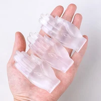 1PC Natural Stone Carved White Selenite Crystal Crafts Evil Eye Hand Statues - Reiki Wicca Crystal Hamsa Hand Of God Gem Figurin 5