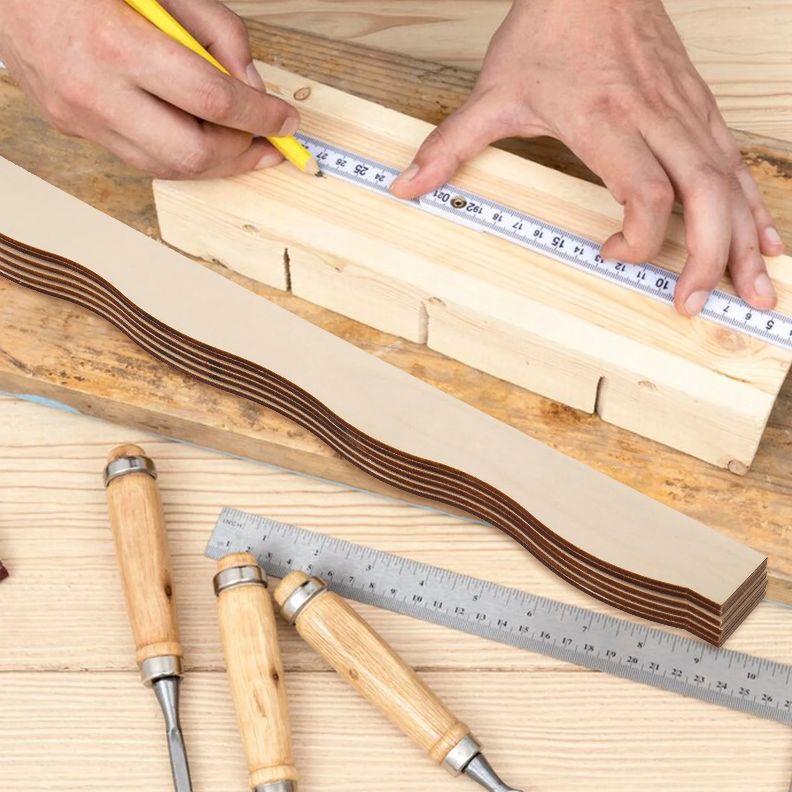 

24pcs Wooden Border Trim Unfinished Wave Molding Strips For Cabinet Door Frame Wall Decor Diy Craft Projects Handicraft Supplies