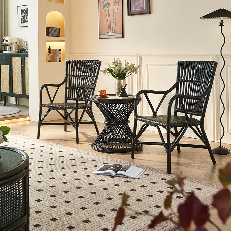 

Wabi Sand Wind Indonesian Plant Rattan Chair Three-piece Retro Homestay Balcony Chair Side Combination Foshan Dining Chair