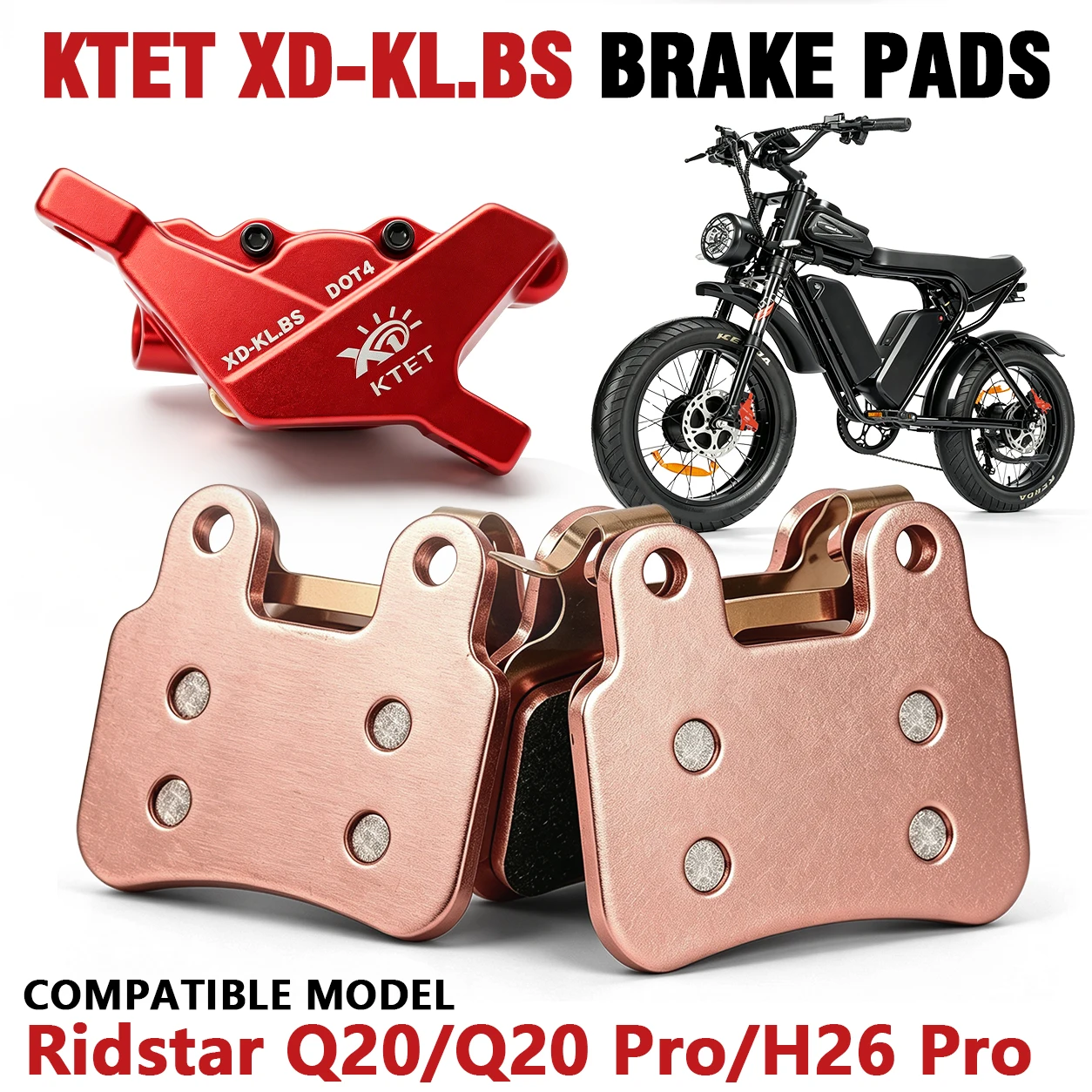 KTET XD-KL.BS Brake Pads Semi-Metallic for Ridstar Q20 YVY K20 EKX X21 Bopzin Q8 Freego X2 Electric Bike Front Rear