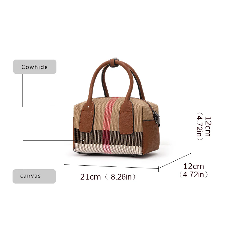 Checkered design women\'s small handbag made of high-quality canvas and cowhide materials