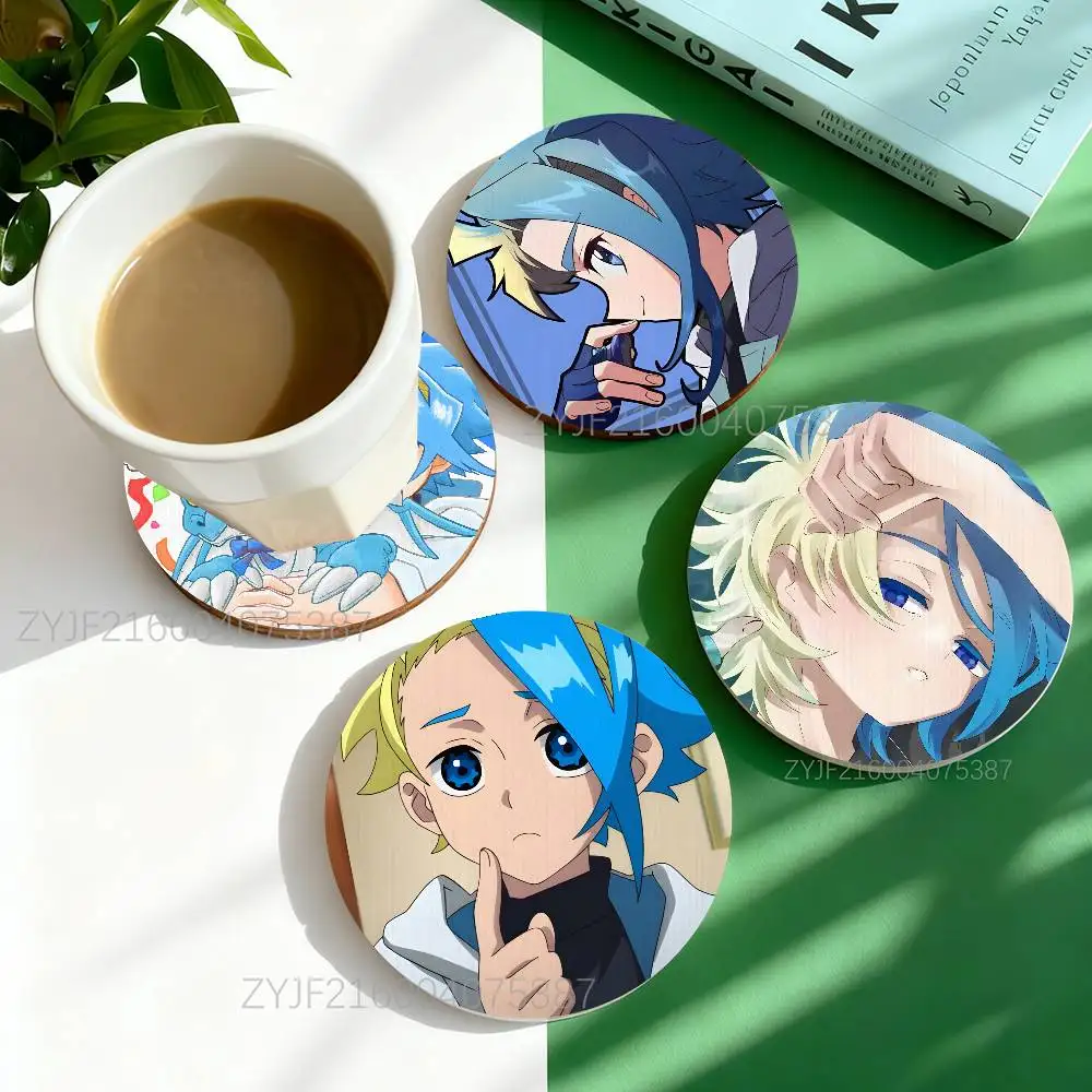 

B-BEYBLADE X Jaxon Cross Pattern Art Coasters Round Wooden Heat Resistant Non-Slip Home Decor Gift Multifunctional