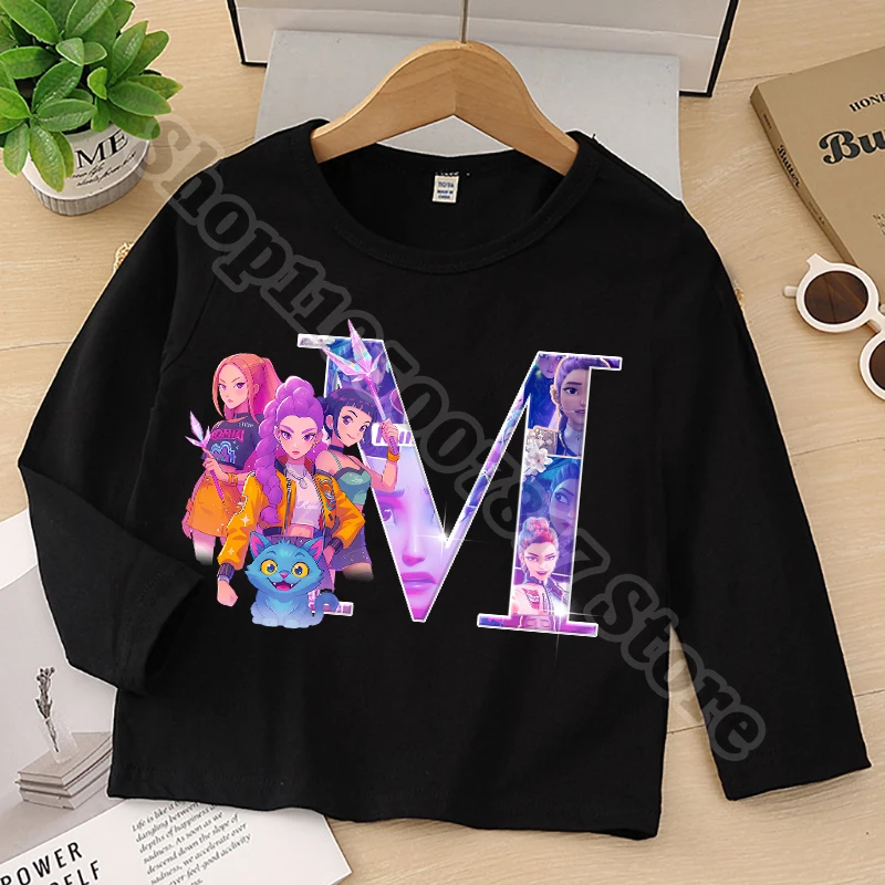 KPop شيطان الصيادين ربيع الخريف تي شيرت للأطفال فتاة طويلة الأكمام تي شيرت الأطفال الكرتون لطيف المحملة أنيمي مطبوعة بلايز الملابس #2