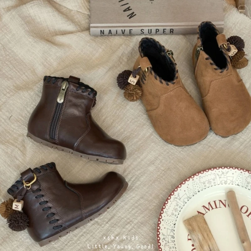 

Child British Style Boot 2025winter New Korean Version Girl Short Boot Retro Girl Fashionable Boot Simple Child Anti Slip Boots