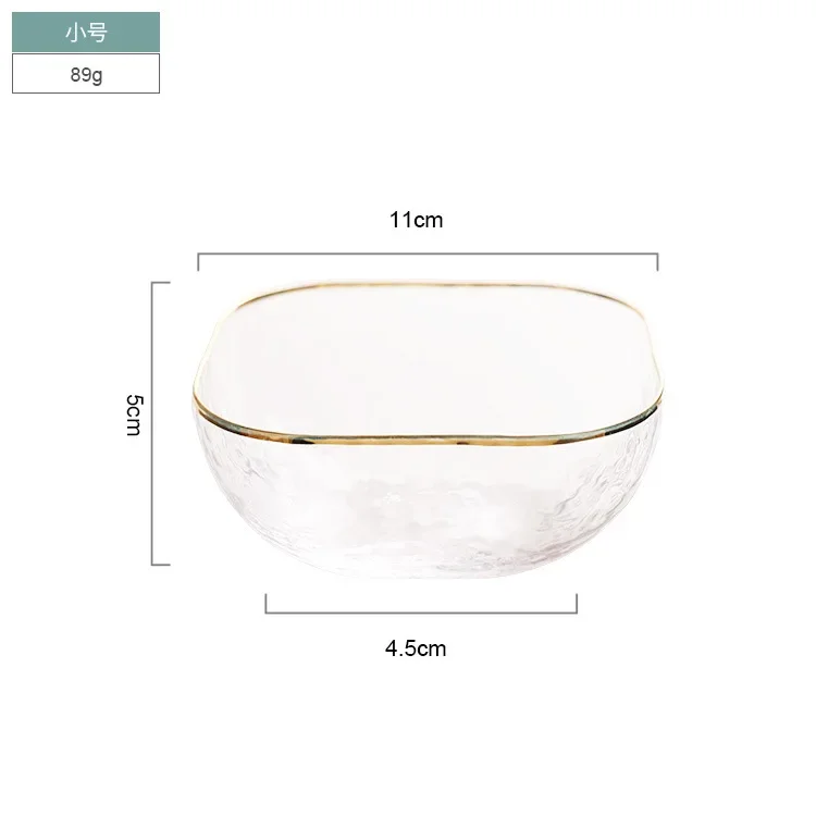 Phnom Penh Hammer Pattern Square Glass Salad Bowl Vegetable and Fruit Bowl Mixed Vegetable Transparent Dessert Bowl