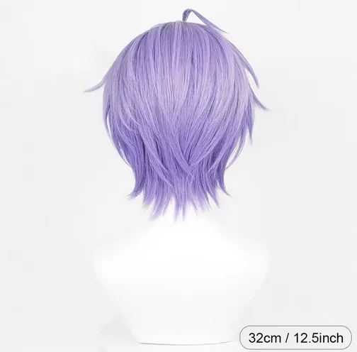 Purple Short Straight Synthetic Wig Middle Part Anime Game Cosplay Fluffy Heat Resistant Wig for Daily Party