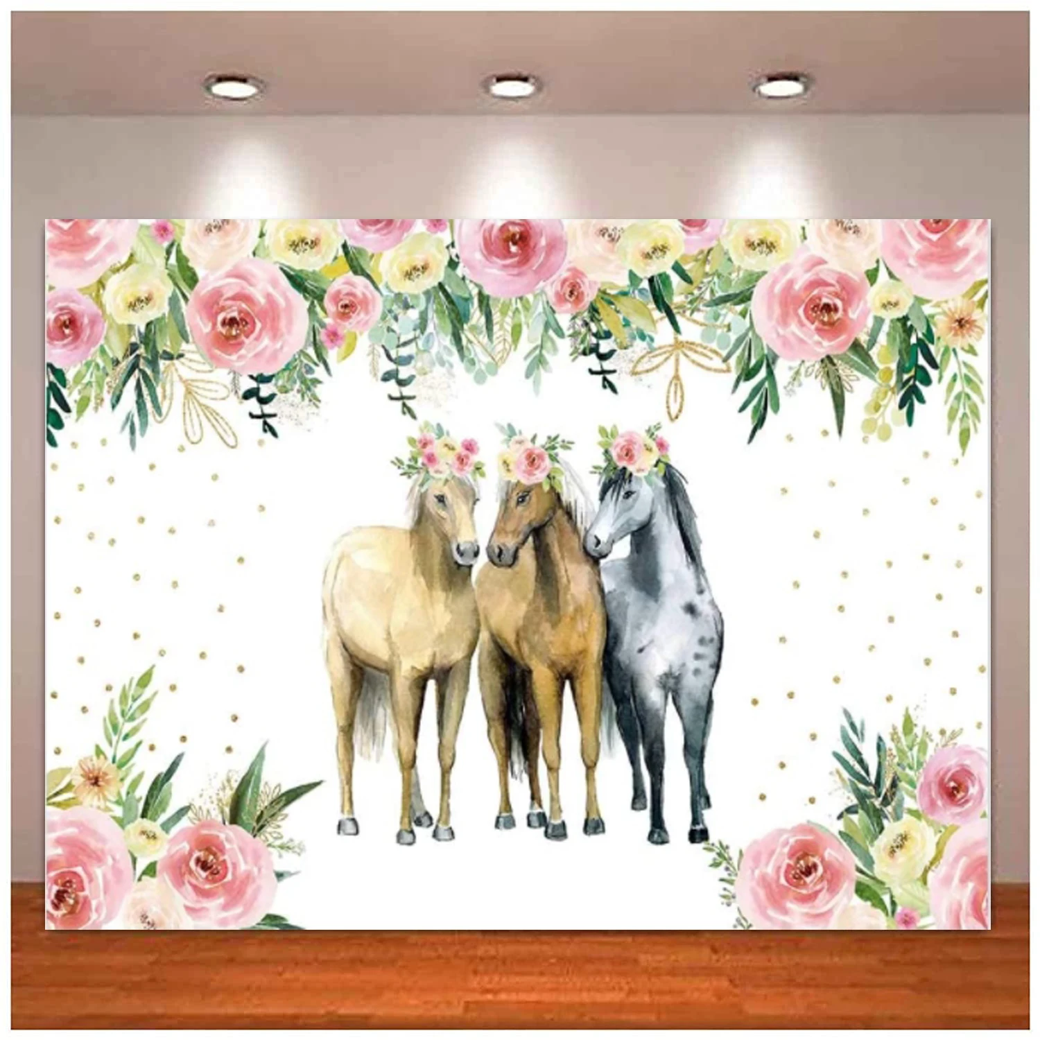 Horse Party Photography Backdrop Cowboy Cowgirl Flower Photo Background Farm Western Birthday Baby Shower Bday Banner Decoration