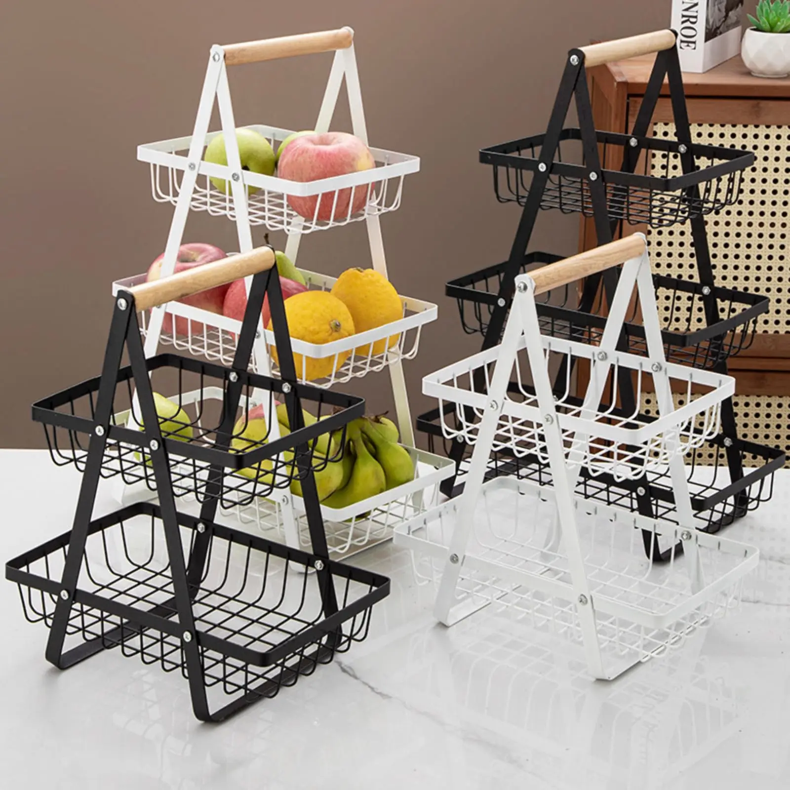 

3 Tier Countertop Fruit Basket Portable Vegetables Fruit Storage Kitchen Bread Snack Organizer Shelf Detachable Rectangle Basket