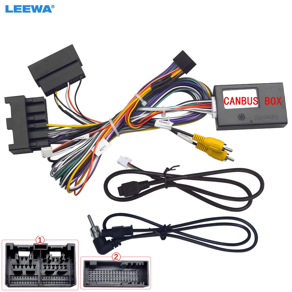Cable de Alimentación de 16 Pines para Auto LEEWA con Adaptador de Cableado y Caja Canbus para Instalación de Unidad Principal en Ford Fiesta/Focus/KA/Edge/Transit