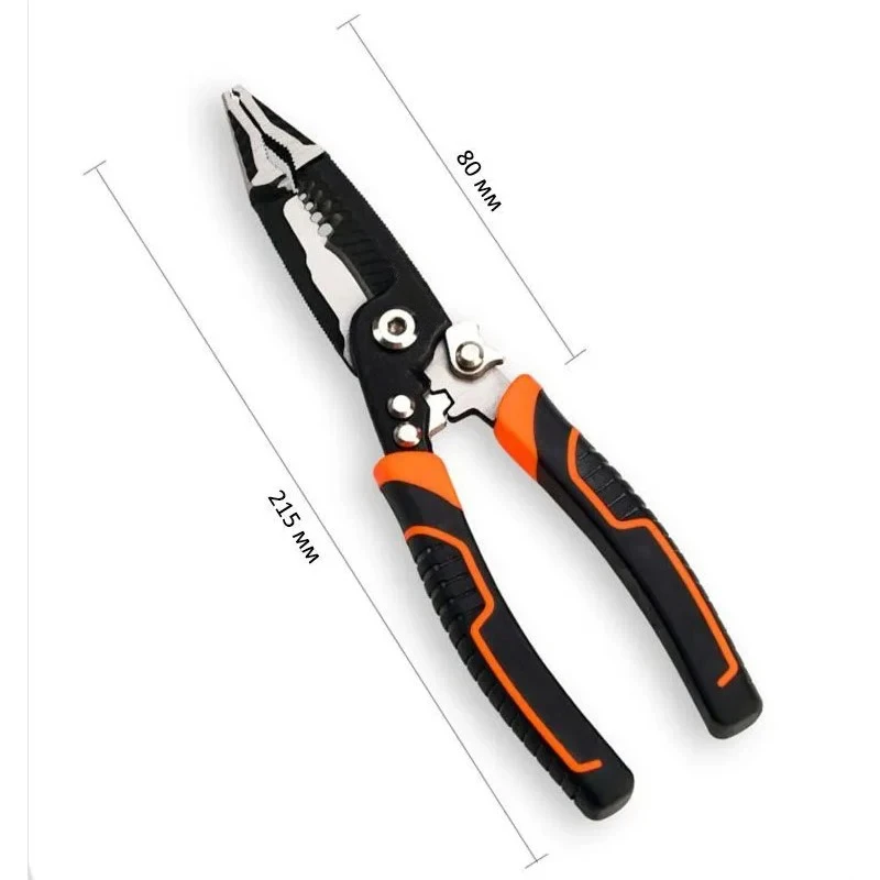 LiTuiLi Multifunction CR-V Long Nose Pliers Universal 6 in 1 Electrician Wire Stripper Cable Cutting Nippers Terminal Crimping