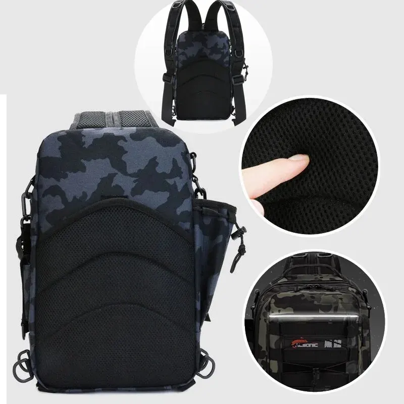 Fishing Tackle Backpack Storage Bag Men Outdoor Shoulder Fishing Lure Gear Bags with Rod Pole Holder Camping Hunting Hiking Pack