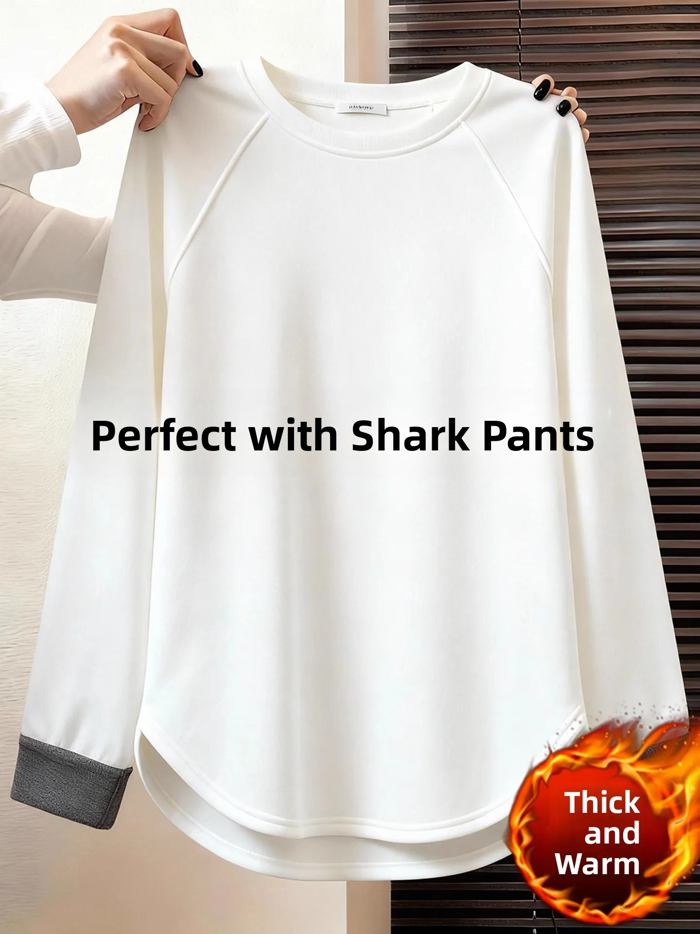 

Женская удлиненная базовая футболка на флисовой подкладке, брюки-шаровары, прикрывающие ягодицы, зимняя внутренняя одежда, хлопково-полиэстеровая смесь, длинные рукава