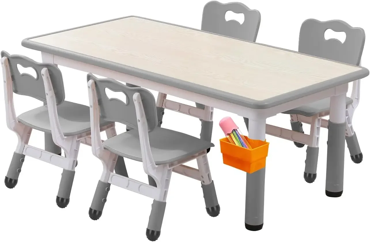 Juego de mesa y sillas para niños, mesa ajustable para niños, patas de mesa antideslizantes para niños pequeños y escritorio con grafiti organizador adecuado para mesa para niños