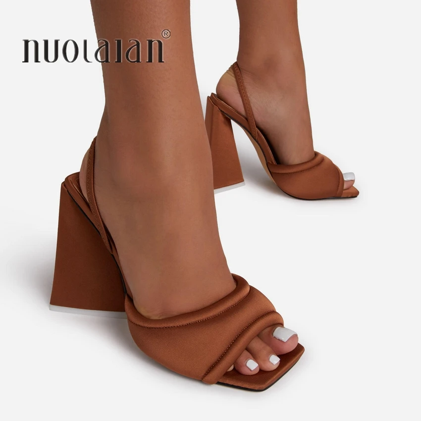 Triangle High Heels Summer Sandals Women Sexy Satin Soft Padded Party Shoes Comfort Runway Back Strap Dress Pump Shoes Woman