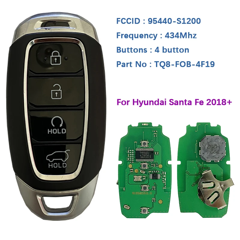 

CN020165 Aftermarket 4 Button Smart Key Remote TQ8-FOB-4F19 433MHz 95440-S1200 Keyless Go For Hyundai Santa Fe 2018+