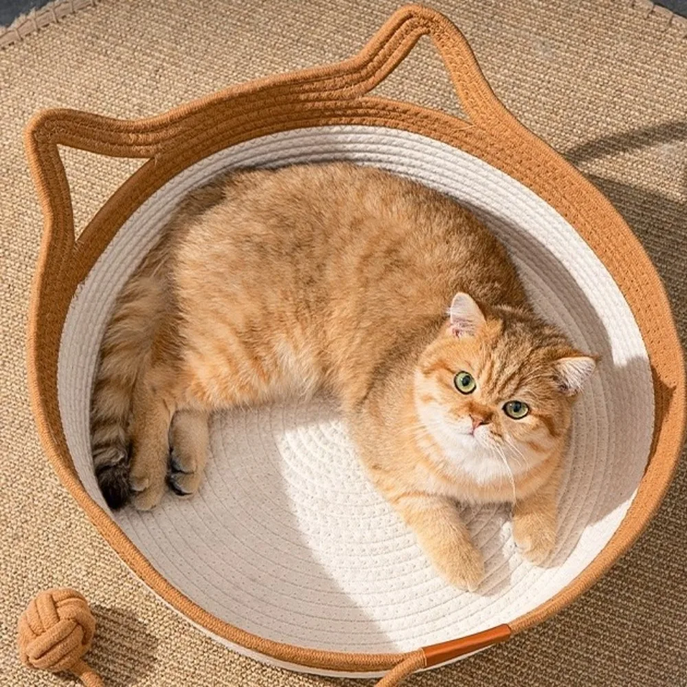 Durable Cotton Rope Woven Cat Nest Comfort Washable Pet Dog Bed Handmade Cute Cat Supplies