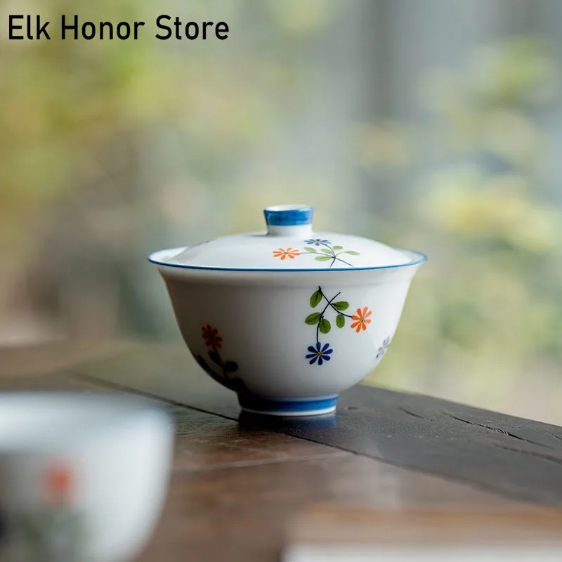 

120ml Pure Handpainted Flowers Art Tea Tureen Not Hot Ceramic Tea Bowl Tea Maker Gaiwan Household Kungfu Teaware Portable Teaset