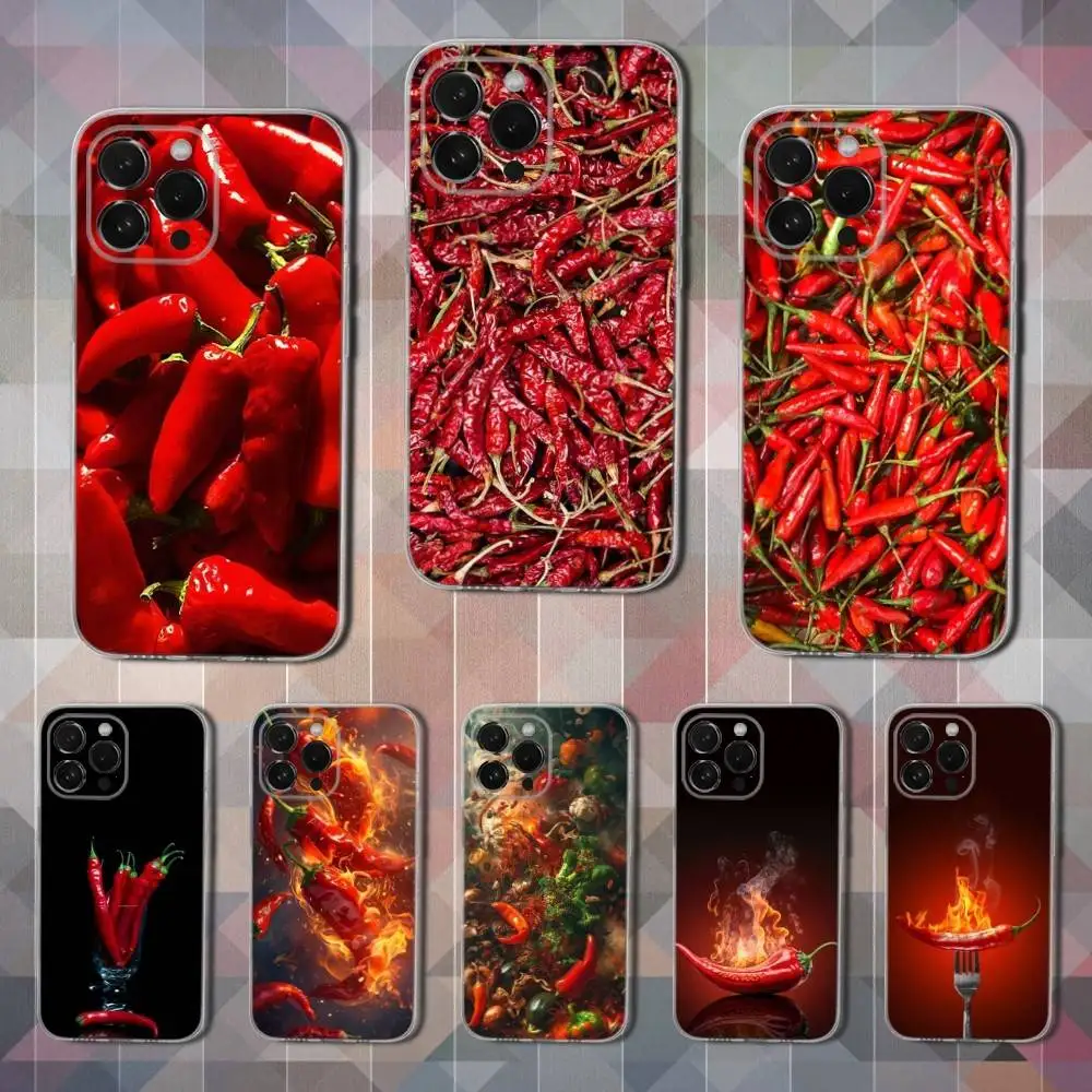 

Spicy Art Chili Phone Case For iPhone 16,15,14,13,12,11 Pro,Max,Plus,X,XS,XR,SE,Mini Transparent Soft Cover