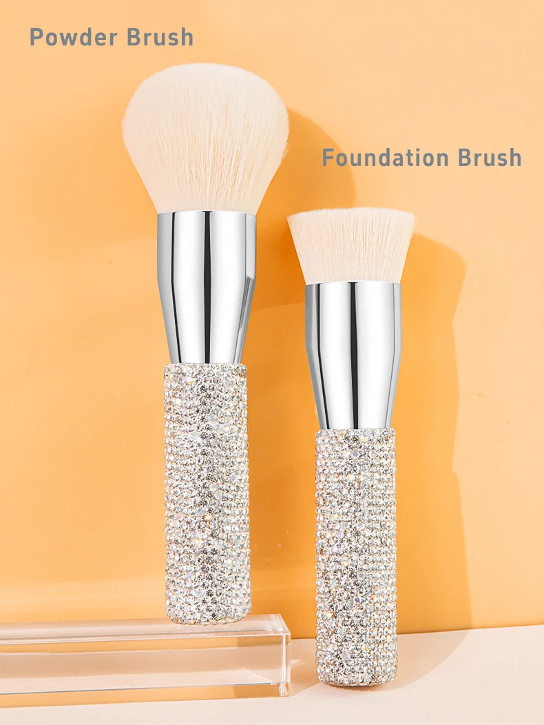 高級感あふれる輝くダイヤモンドメイクブラシセット フラットファンデーションパウダーメイクブラシ ヴィーガン合成メイクツール