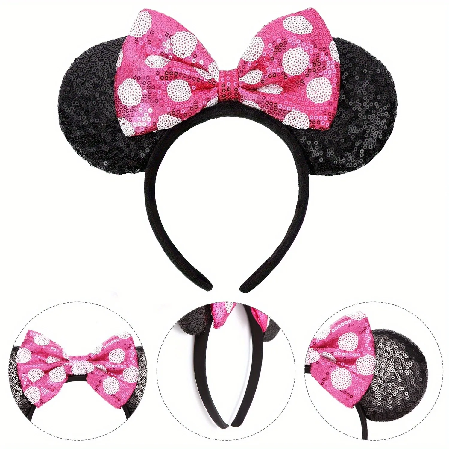2 шт., набор повязок для волос принцессы Диснея, милый бант в горошек, ухо Микки Мауса, рождественские обручи для волос, праздничные вечерние парки, аксессуары для волос