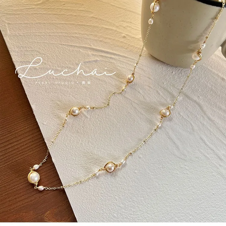 Handmade Woven Pearl Choker Necklace for Women Elegant Delicate Clavicle Chain Luxury Fashion Daily Wear Party Jewelry