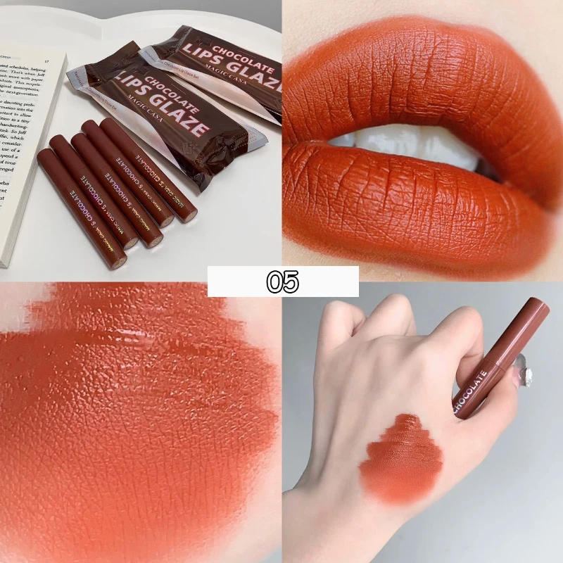 5Pcs/Set Chocolate Color Lip Glaze Tint Velvet Matte Lipstick Korean Cosmetics Long-lasting Lip Gloss Lipstick Milk Coffee Color