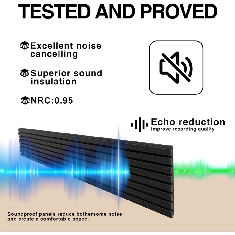 Houten Wandpanelen, 2-Pack 94.5 "X 12.6" Geluiddichte Wandpanelen, Houtfineer, Houten Lamellen Wandpanelen Voor Decor