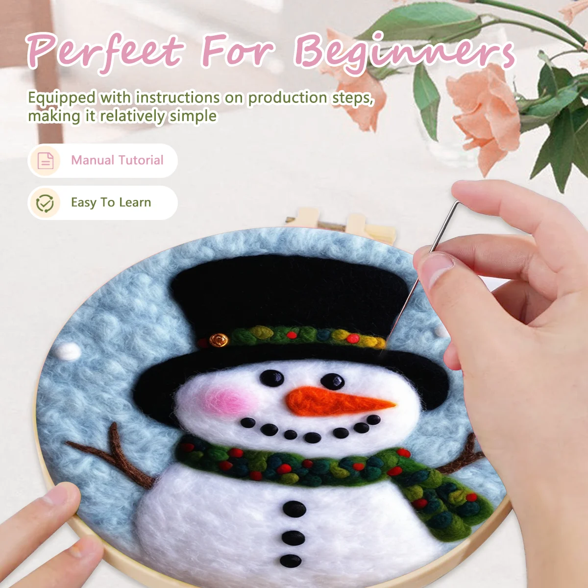 RUOPOTY 바늘 펠트 스타터 세트, 크리스마스 눈 풍경 DIY 선물, 양모 바늘 펠트 페인팅 도구 키트, DIY 선물, 20x20cm
