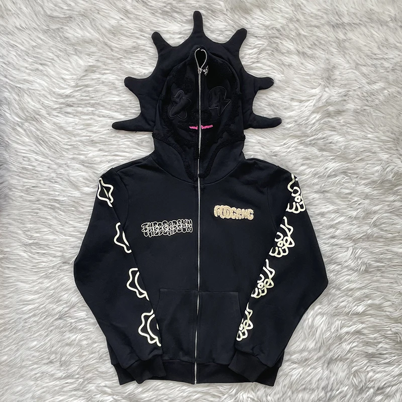 

Glo Gang the Glory Full Zip Hoodie Embroidered Cartoon Beverage Design Zipper Sweatirt Straight Leg Fit Youth Faion