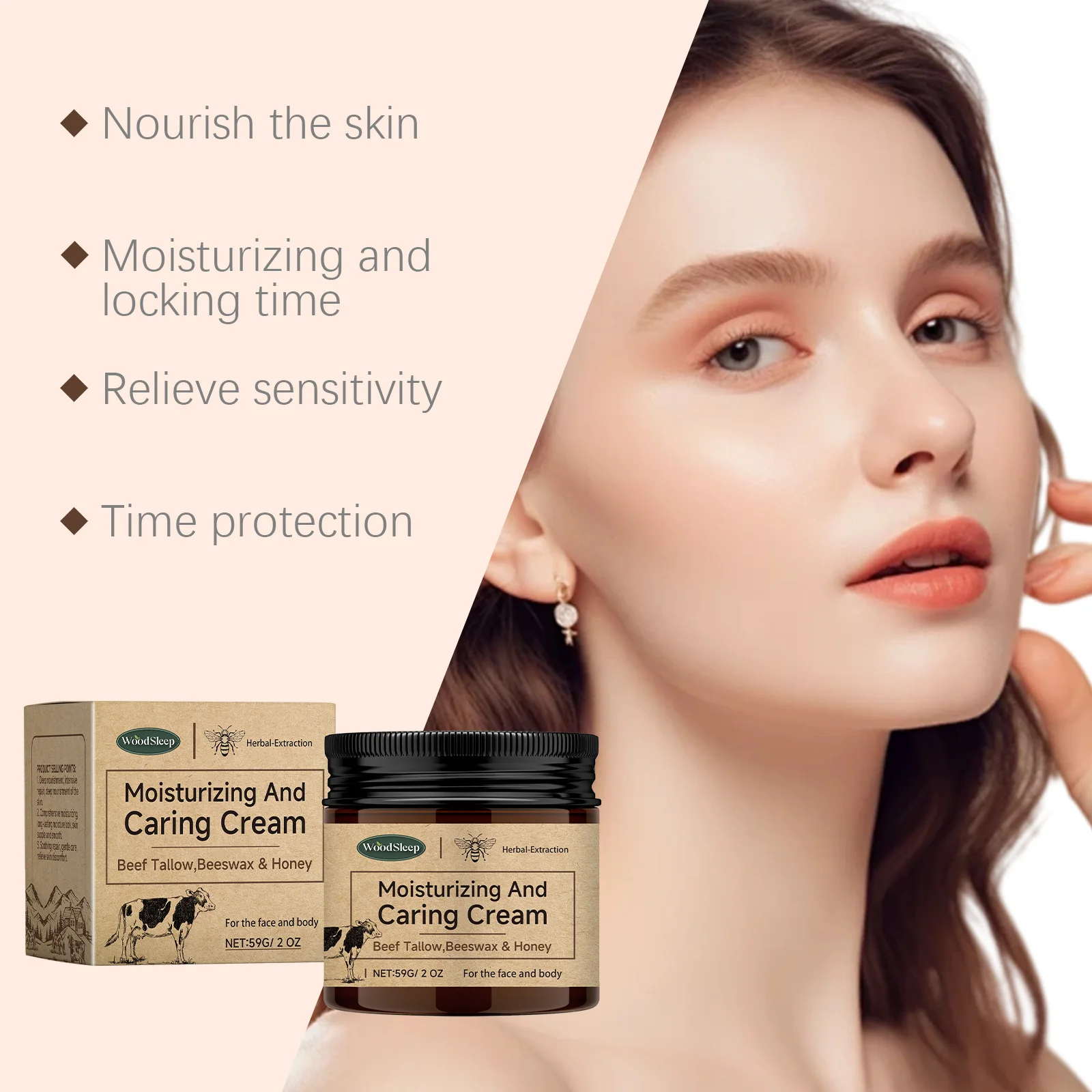 Crema hidratante para dormir de madera, barrera suave y sensible para la piel, reparación fortalecedora, cera de abejas Natural orgánica, bálsamo de miel Tallow de ternera