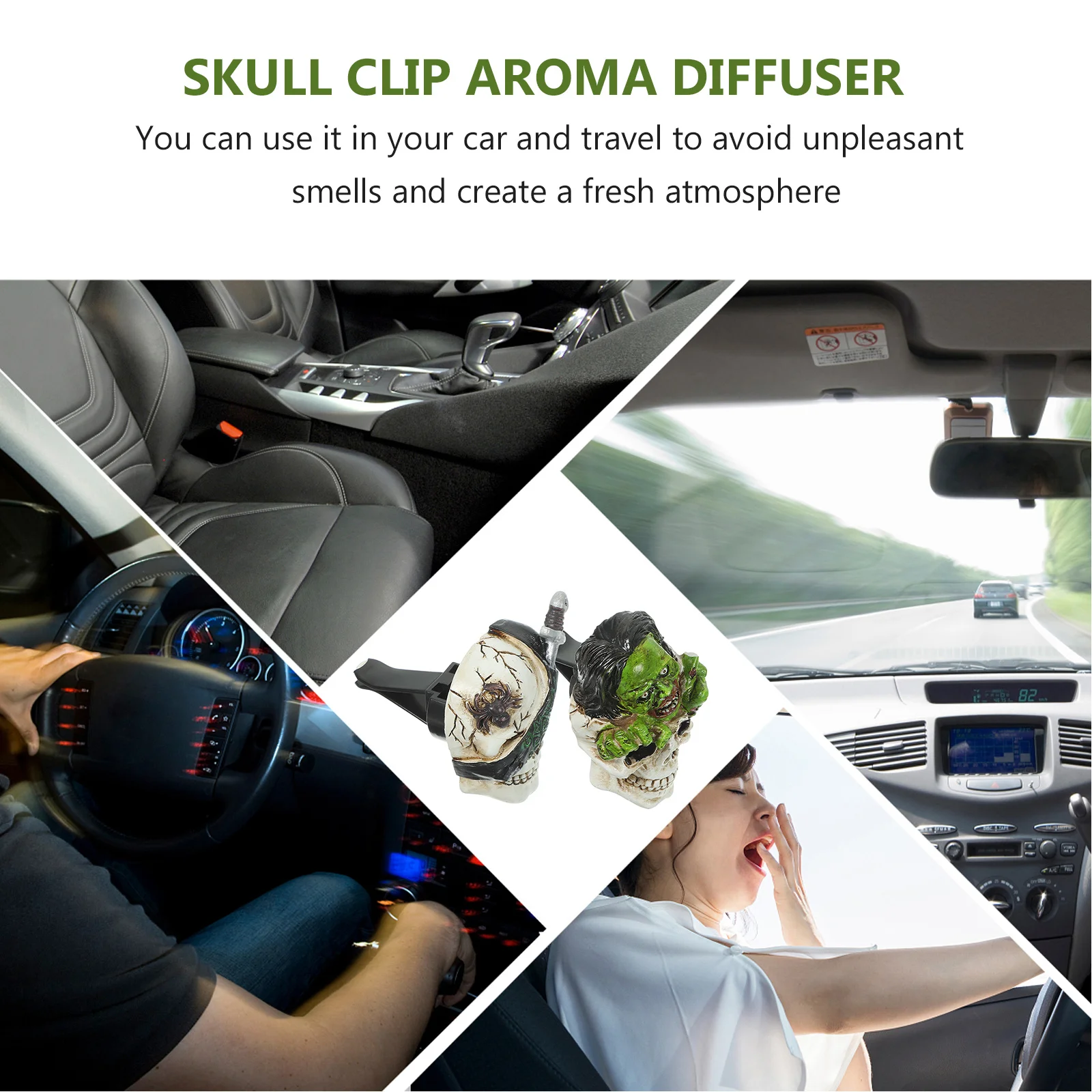 

2pcs Car Aroma Diffuser Skull Air Freshener Vent Clip Decorations Plastic Resin Lightweight Fragrance Diffusers Car