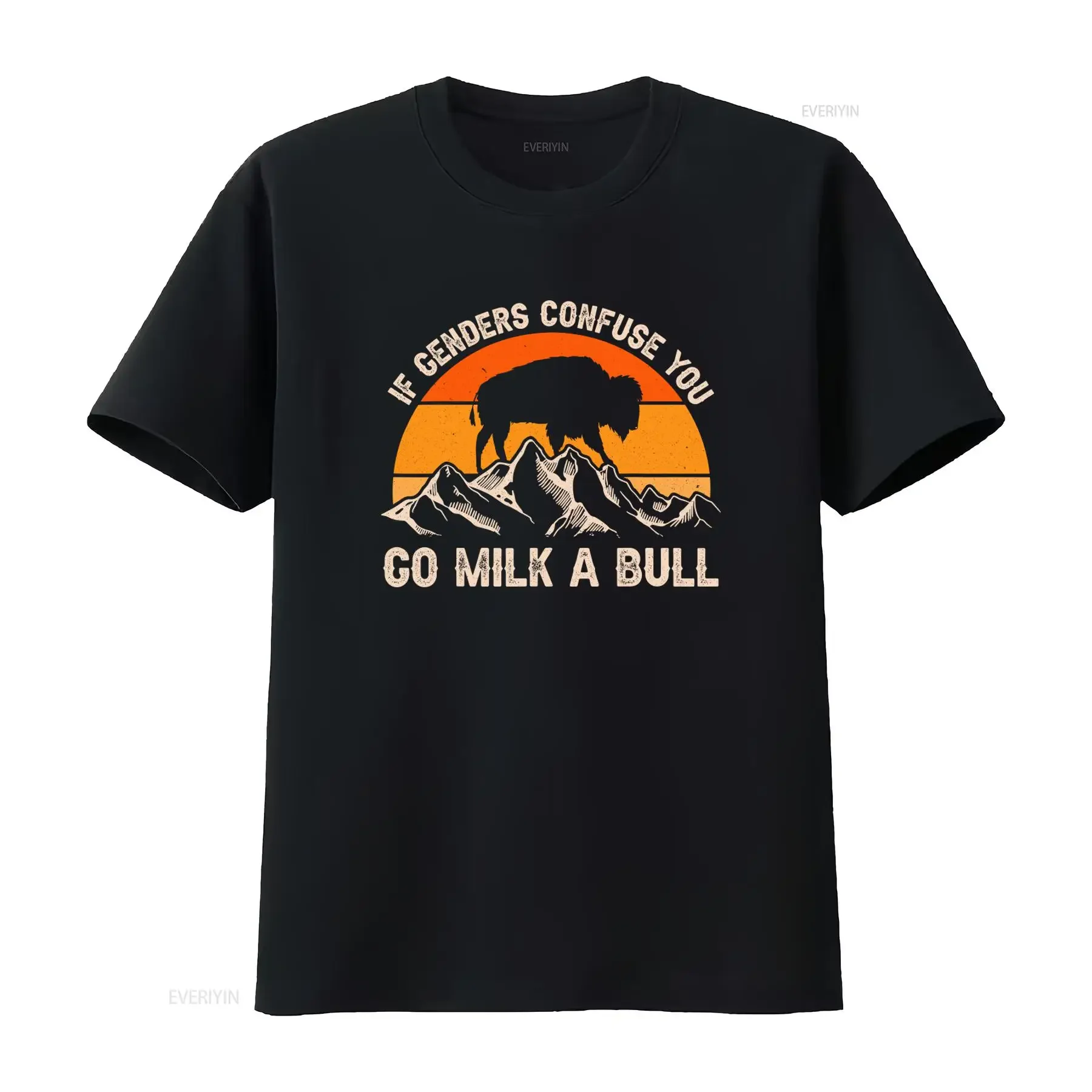 If Genders Confuse You Go Milk a Bull T Shirt Vintage Style with Bison and Mountain Design vintage Washed graphic